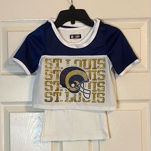 🏈ST Louis Rams Girls NFL Team Apparel Crop Jersey W/Built In Tank Top. NWOT.🏈